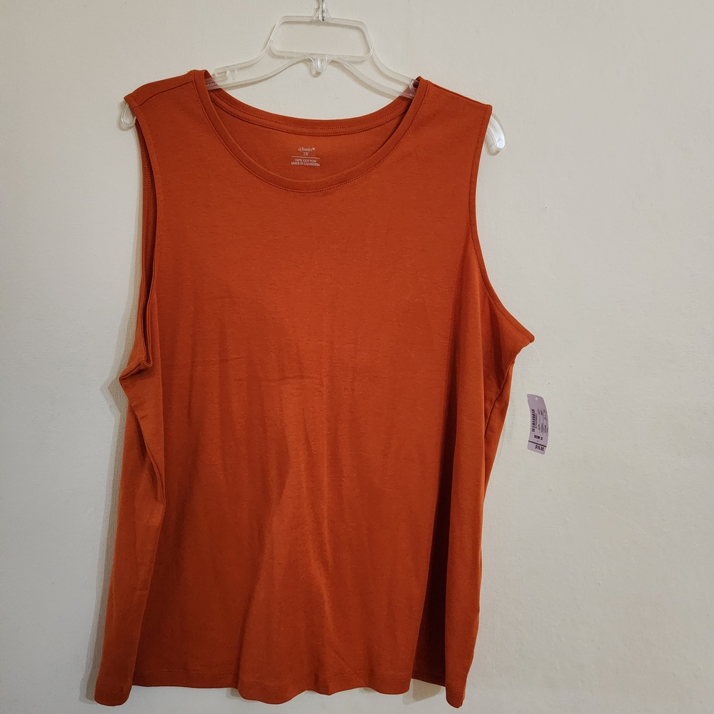 CJ Banks Sleeveless Crewneck Tank in Rust, 2X